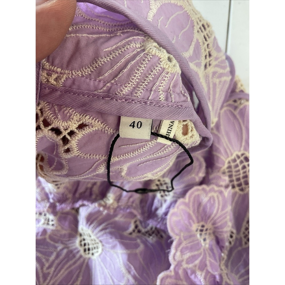Sandro Broderi  Dress Purple flutter sleeve floral eyelet sz 40‎ US 8-10 - Picture 7 of 10